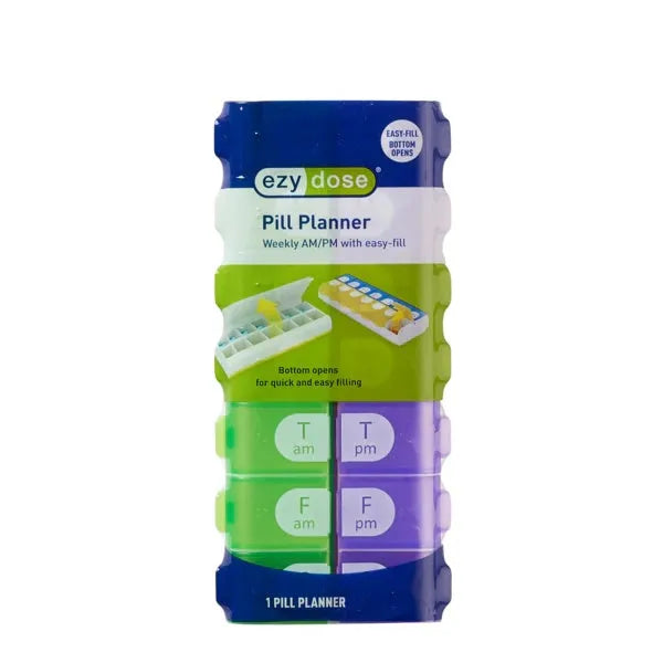 Ezy Dose Pill Planner Weekly AM/PM Easy Fill Green and Purple